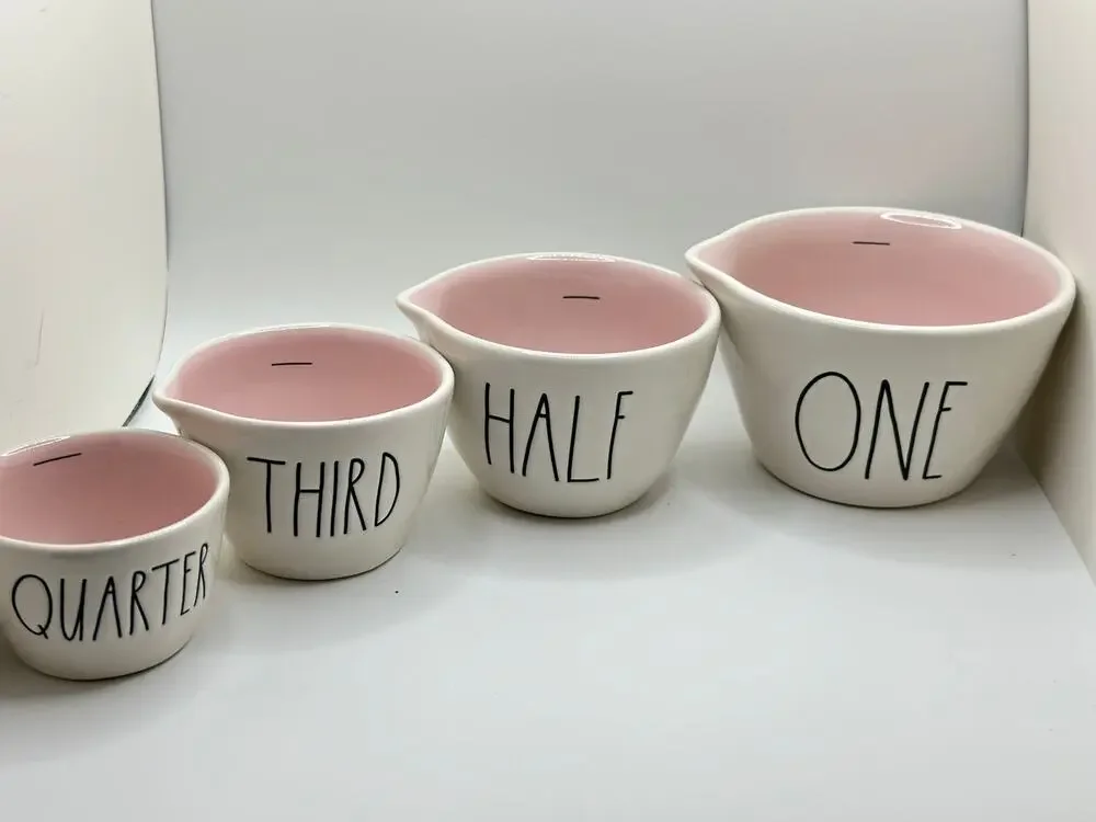 Rae Dunn White w Pink Inside Measuring Cups, Brand New!